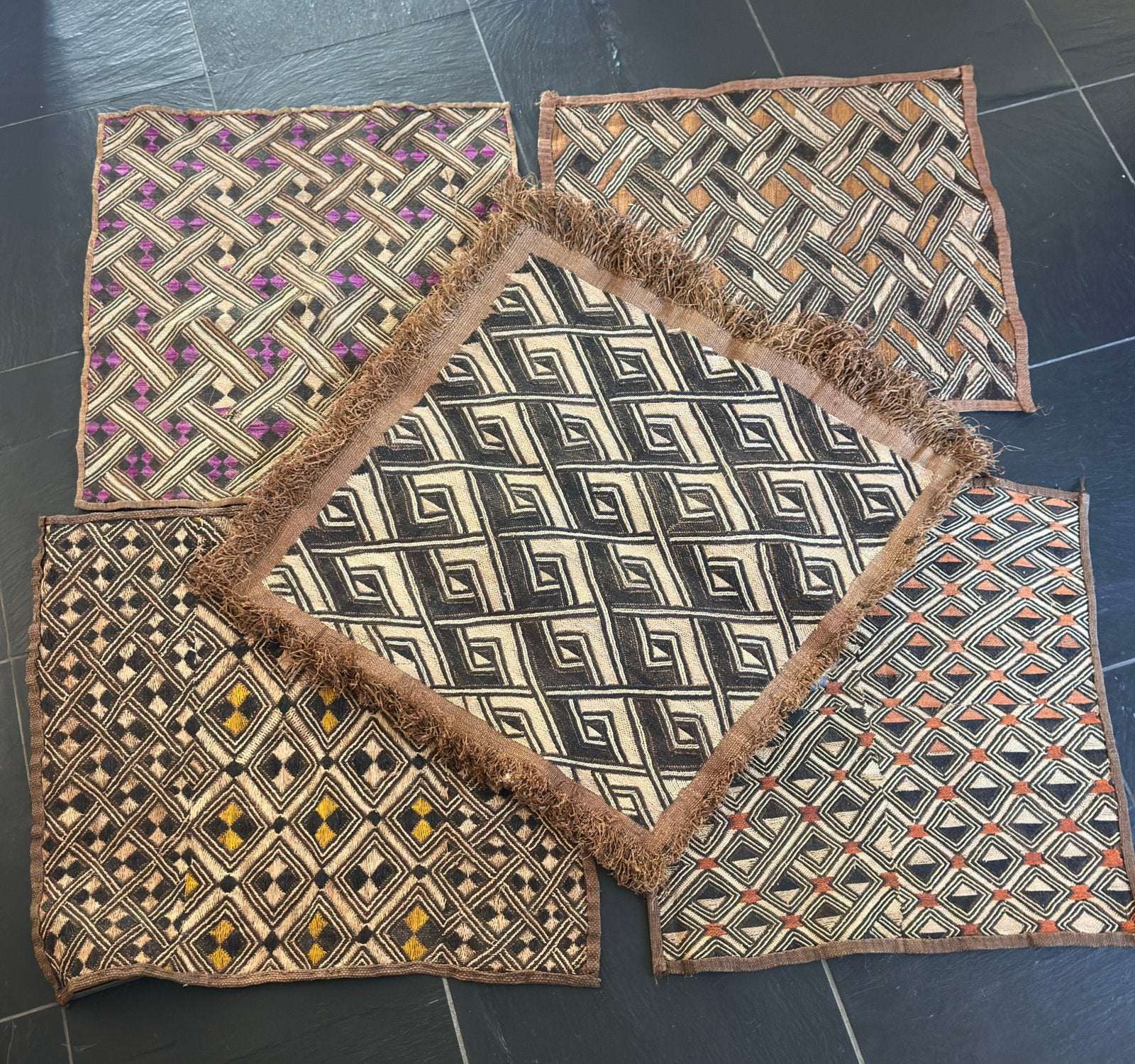 SHOOWA Kuba Raffiaweefkunst Bwinndoeken pre 1950 Kasai Congo, Beige, Ophalen of Verzenden