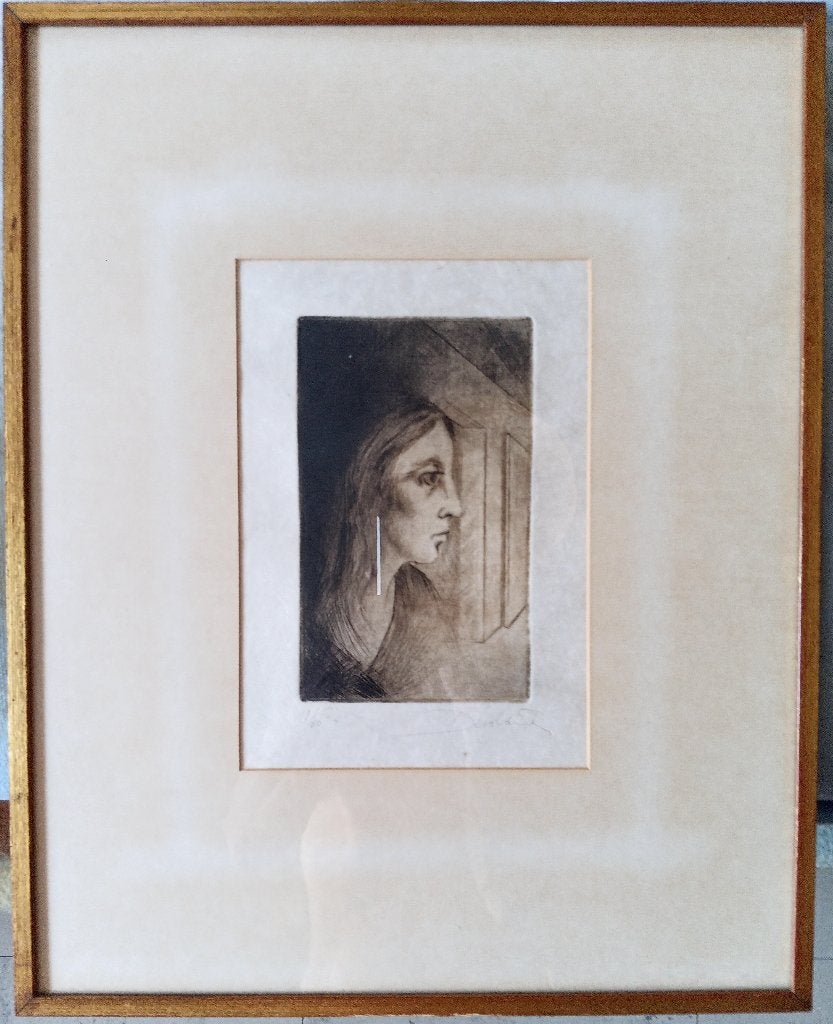 "Vrouw"  - ets van Roland Devolder (1938) - Oostende, Antiek en Kunst, Ophalen, Portret, 12 cm, 20 cm