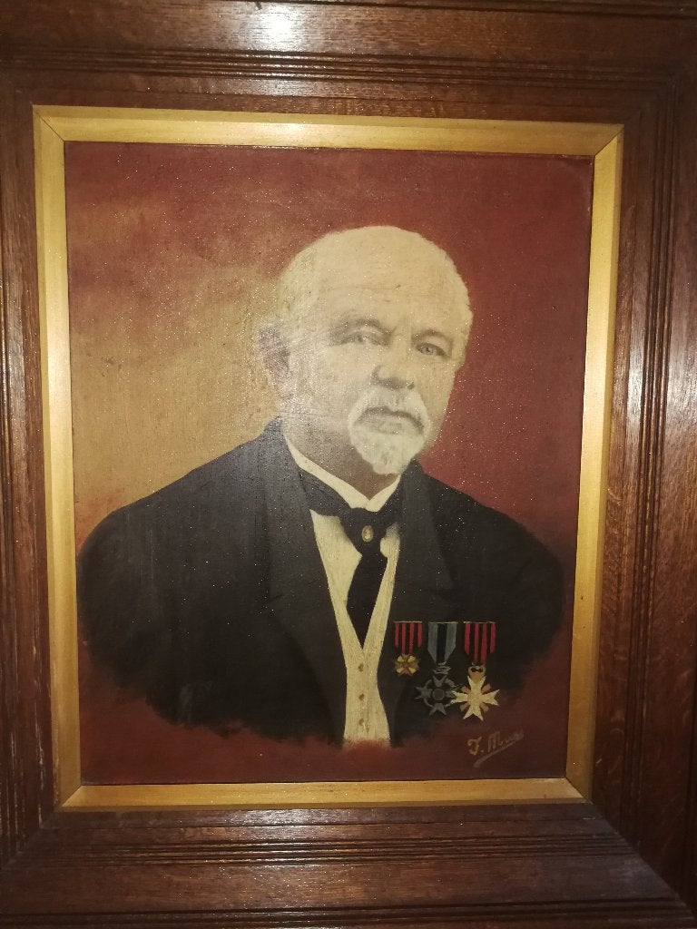 Antiek portret in olieverf, F. Maes., Ophalen, Gesigneerd, Olieverf, Paneel
