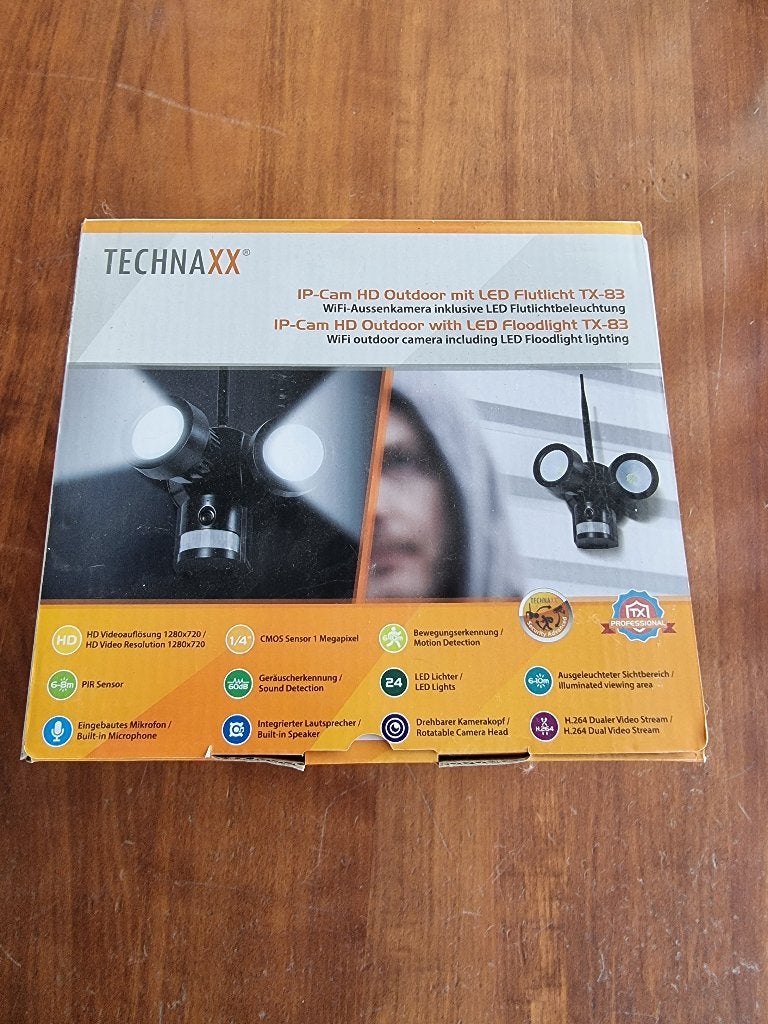 TECHNAXX WIFI OUTDOOR CAMERA + VERLICHTING, Audio, Tv en Foto, Videobewaking, Ophalen of Verzenden, Nieuw, Buitencamera