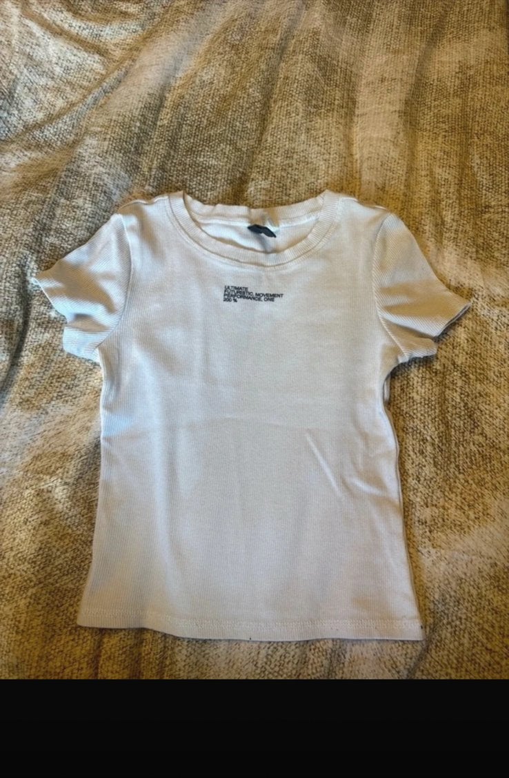 Wit geribd T-shirt met tekst, Verzenden, Wit