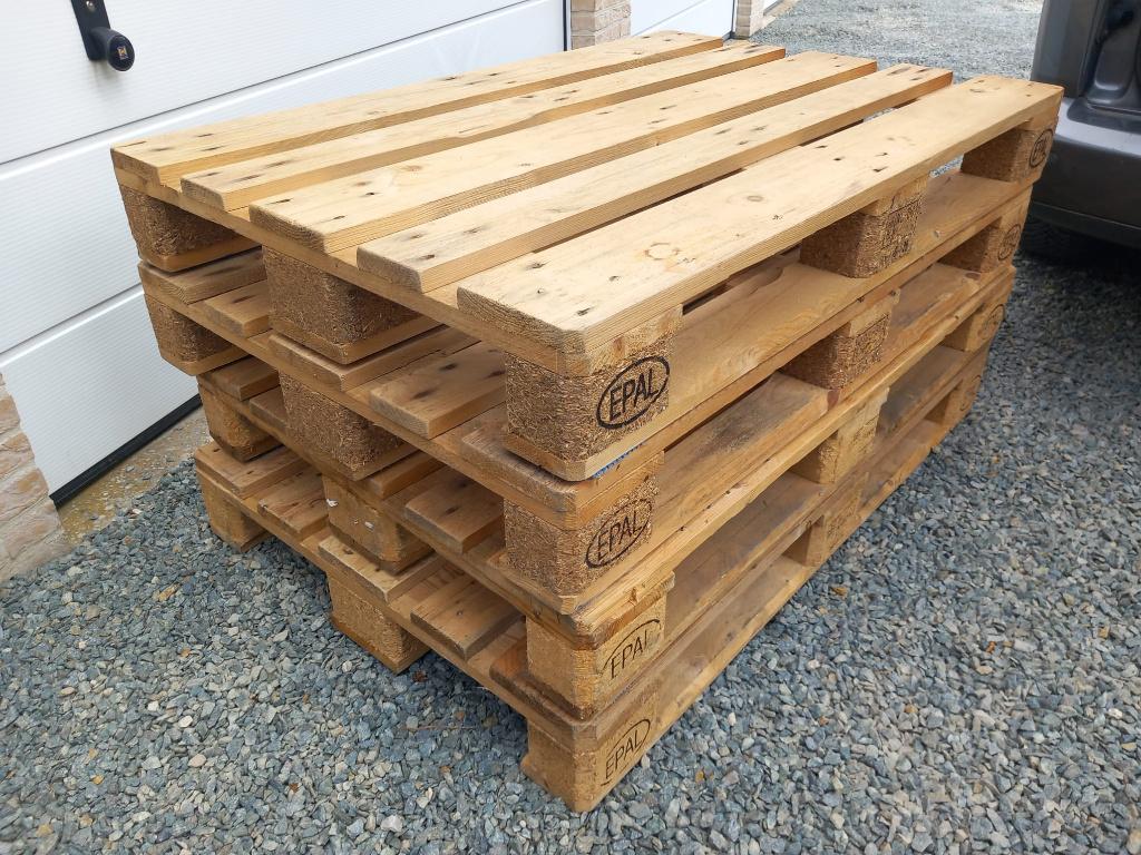 4 nette Europalletten droog, Doe-het-zelf en Bouw, Hout en Planken, Ophalen, Zo goed als nieuw, 50 mm of meer, Minder dan 200 cm