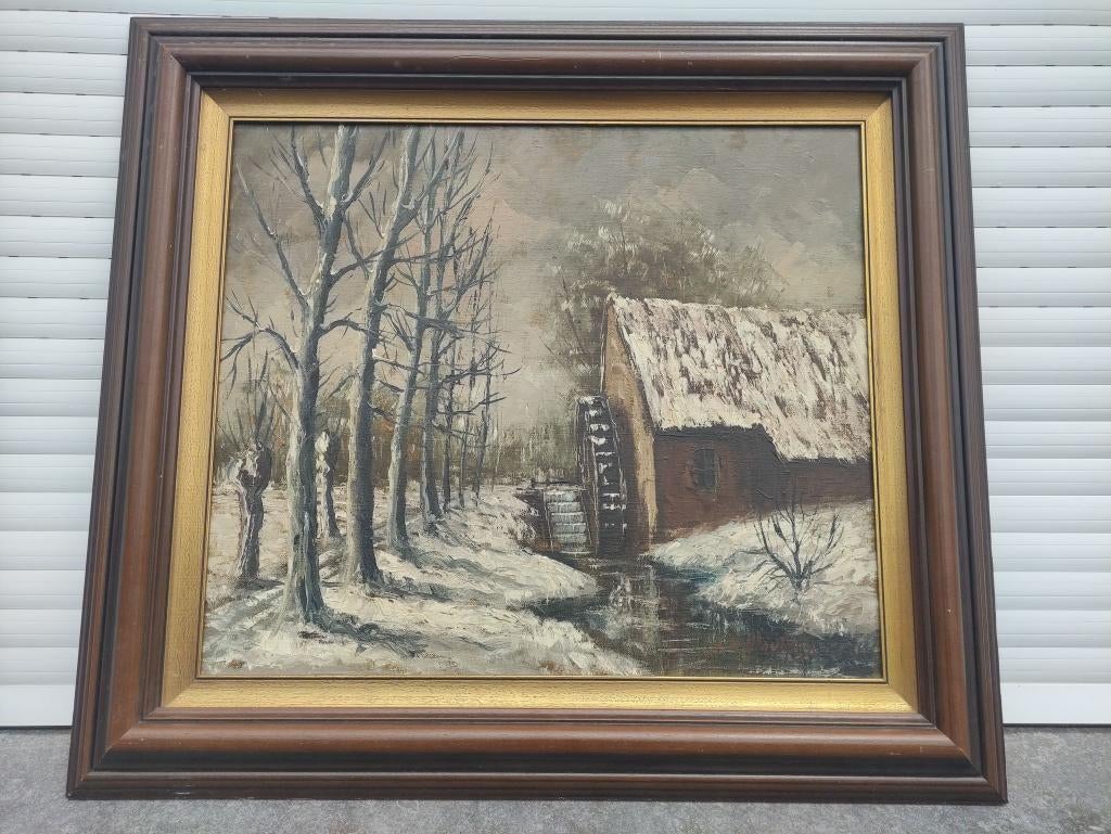 huile sur toile moulin a eau enneige signe L R wouters, Enlèvement