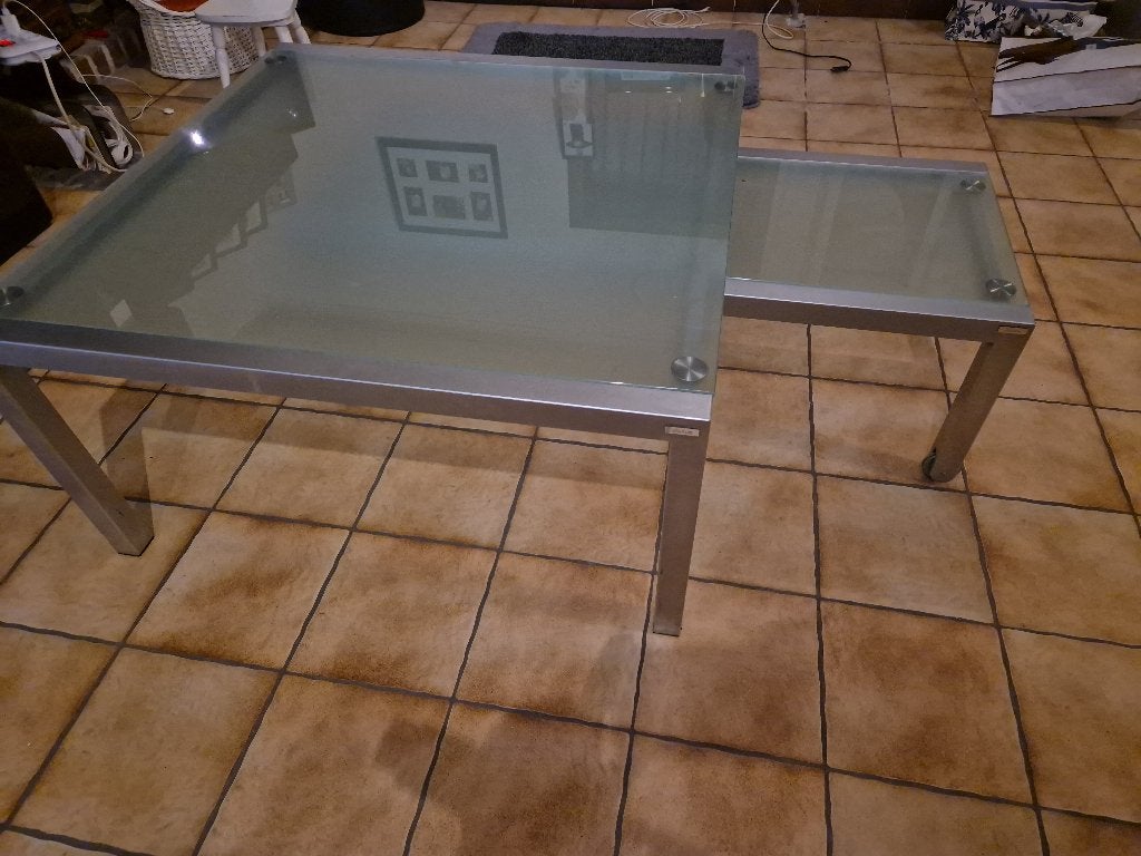 Tweedelige Salontafel met glazen blad, Ophalen, Gebruikt, 50 tot 100 cm, 50 tot 100 cm