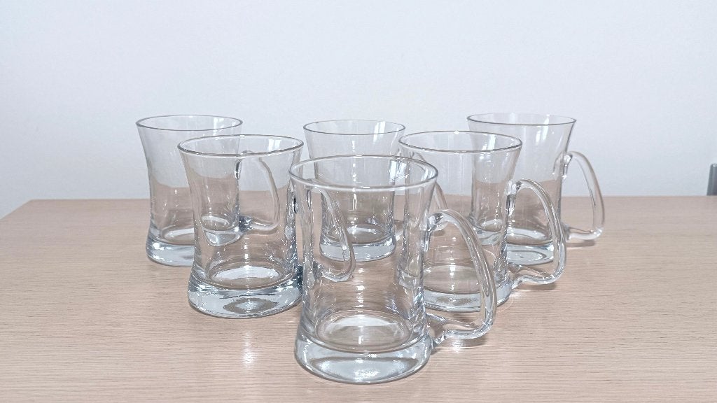 Set van 6 vintage glazen theemokken / Irish Coffee glazen, Ophalen of Verzenden, Zo goed als nieuw, Overige typen