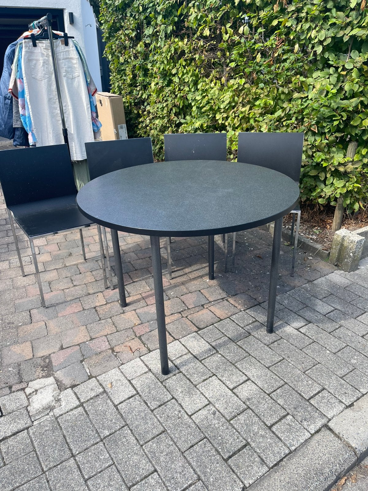 Ronde tafel met 4 stoelen, Huis en Inrichting, Tafels | Eettafels, Ophalen, Gebruikt, Rond, 50 tot 100 cm