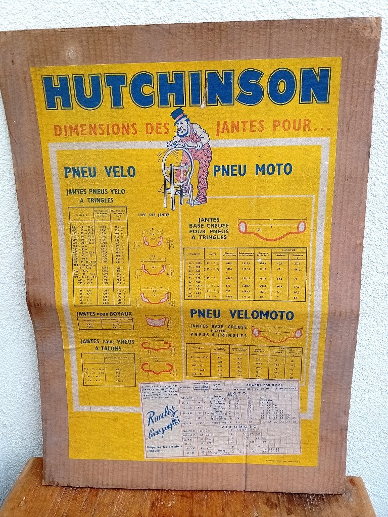 Affiche ancienne pneus de vélo Hutchinson, Enlèvement ou Envoi, Utilisé, Panneau publicitaire