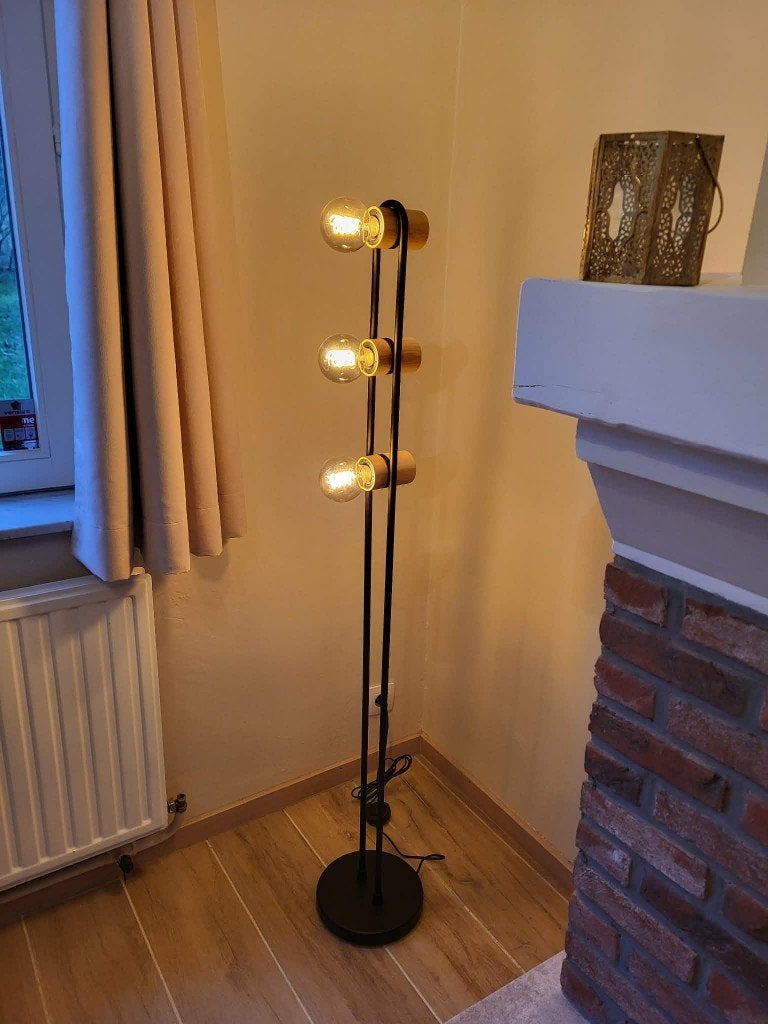 Lampadaire sur pied 3 ampoules, Enlèvement, Comme neuf, Bois, 150 à 200 cm