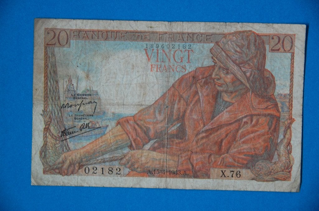 20 Franse Francs 1943, Postzegels en Munten, Verzenden, Frankrijk, Los biljet