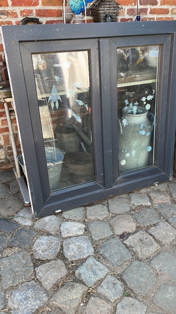 Pvc ramen Antraciet, Ophalen, Gebruikt, Gevelraam of Ruit, Dubbelglas
