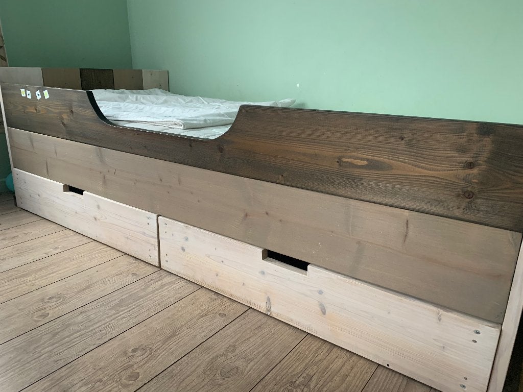 Steigerhouten eenpersoonsbed in 3 kleuren, Ophalen, Gebruikt, 90 cm, Rustiek