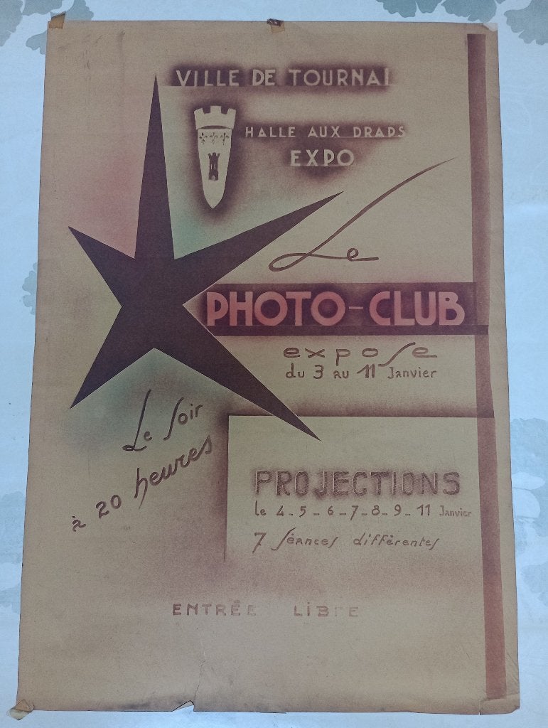 Affiche vintage Photo-Club Tournai Halle aux Draps,40x60,B17, Collections, Enlèvement ou Envoi, Utilisé