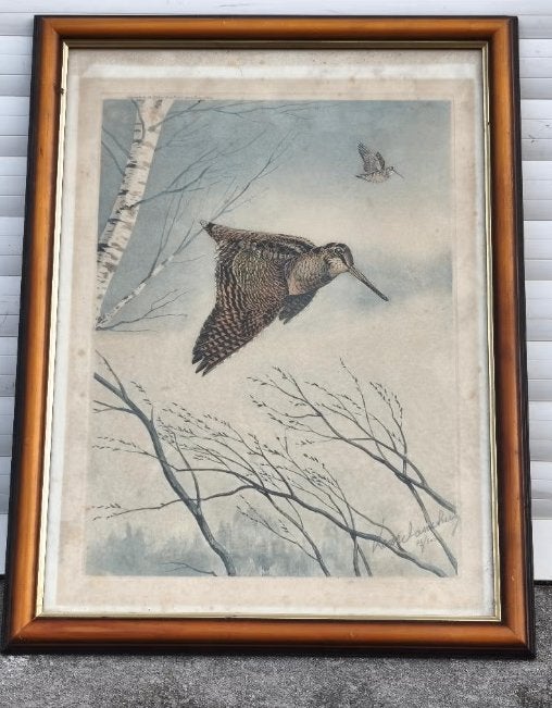 Gravure oiseau signe Léon danchin, Enlèvement ou Envoi, Gravure