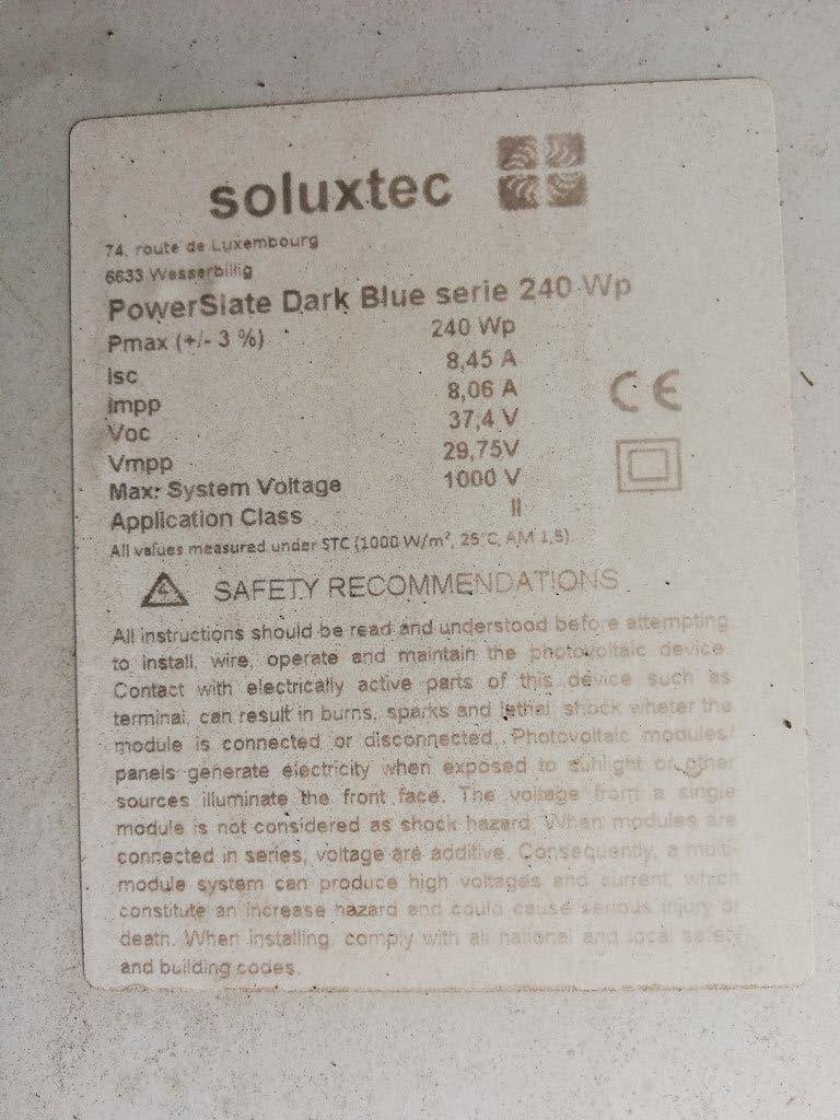 PANNEAUX SOLAIRE SOLUXTEC, Enlèvement, Utilisé, Panneau, 200 watts-crêtes ou plus