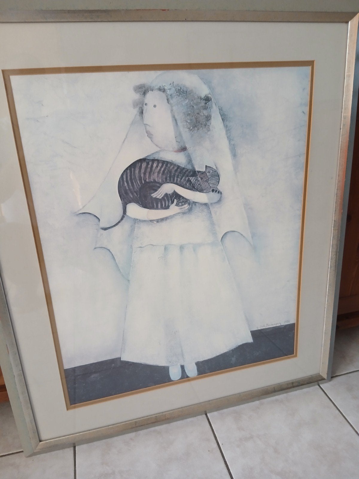 Litho G. Rodo Boulanger "Bruid met kat", Antiquités & Art, Signé, Enlèvement, Lithographie, Portraits et figures