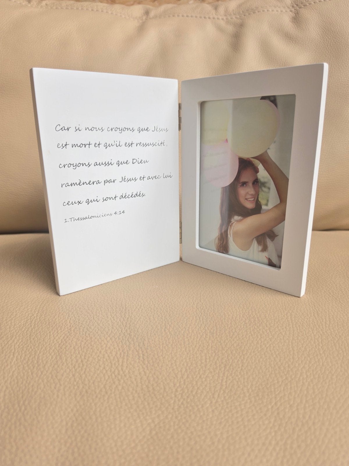 Cadre photo en bois avec verset biblique, Enlèvement ou Envoi