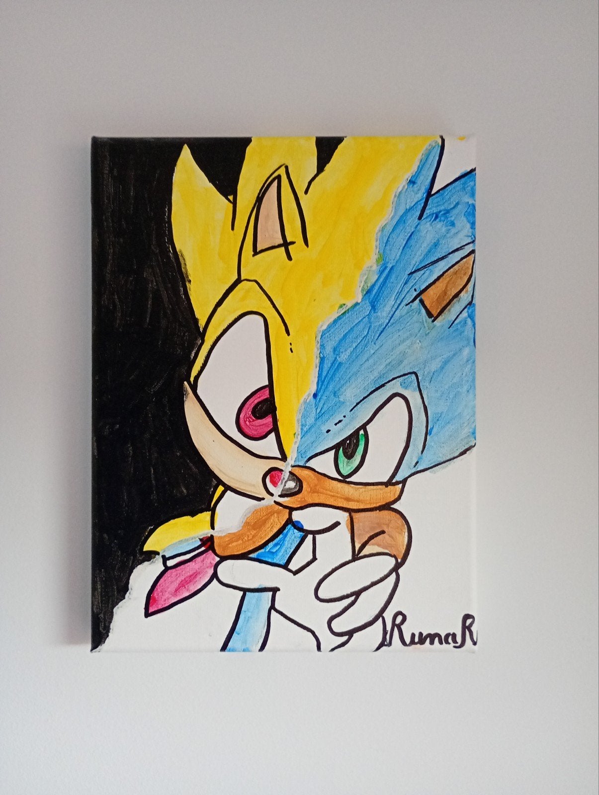 Sonic & Super Sonic schilderij, Ophalen of Verzenden, Gesigneerd, Portret of Personen