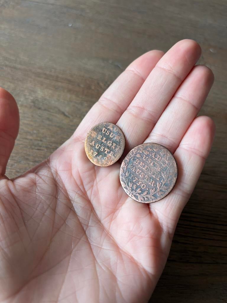 Oude munten 1750s Oostenrijkse Nederlanden liard België, Postzegels en Munten, Munten | België, Ophalen of Verzenden, Setje