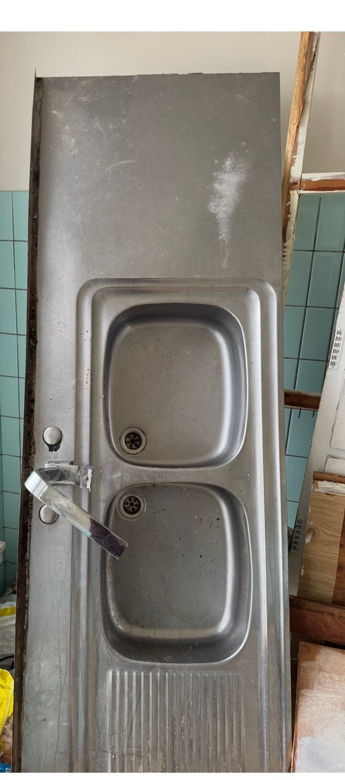 Inox dubbel spoelbak met kraan, Ophalen, Gebruikt