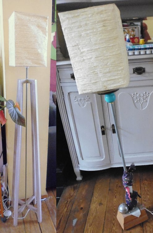 Lot de 2 lampadaires –  1 en bois + 1 artisanal à recâbler, Enlèvement, Utilisé, Métal, Bohème