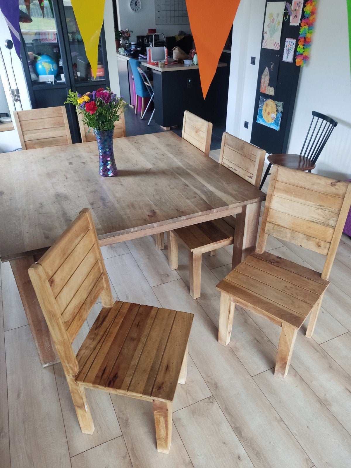 5 + 1 mangohouten stoelen, Enlèvement, Utilisé, Autres couleurs, Bois