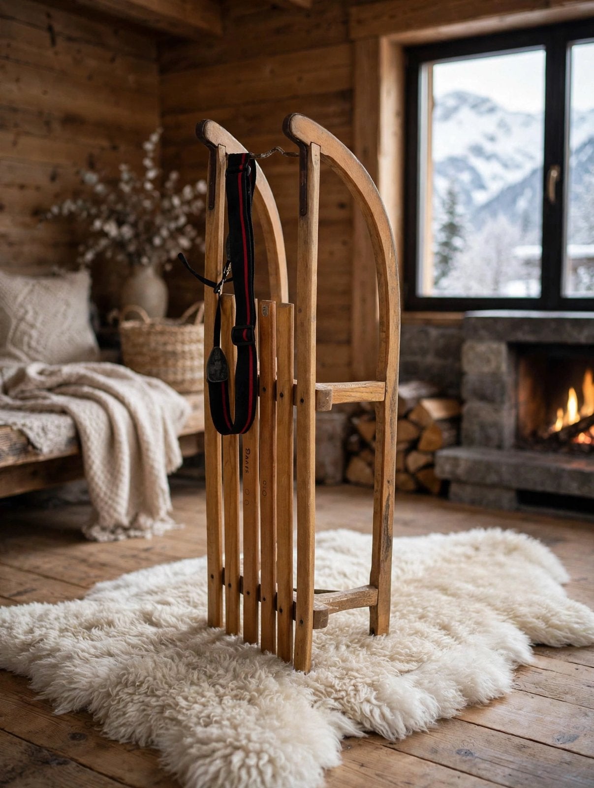 Vintage Davos Sio De Luxe Houten Slee - Retro Rodel met Riem, Enlèvement, Comme neuf, Noir