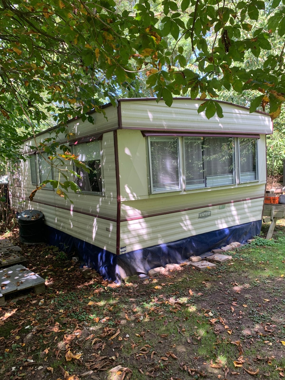 Stacaravan 8 x 3,60 m – 2 slaapkamers + wintervaste voortent, Caravans en Kamperen, Stacaravans, Tot en met 2