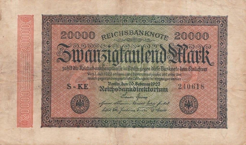 Le billet de 20 000 marks de 1923., Enlèvement ou Envoi, Allemagne