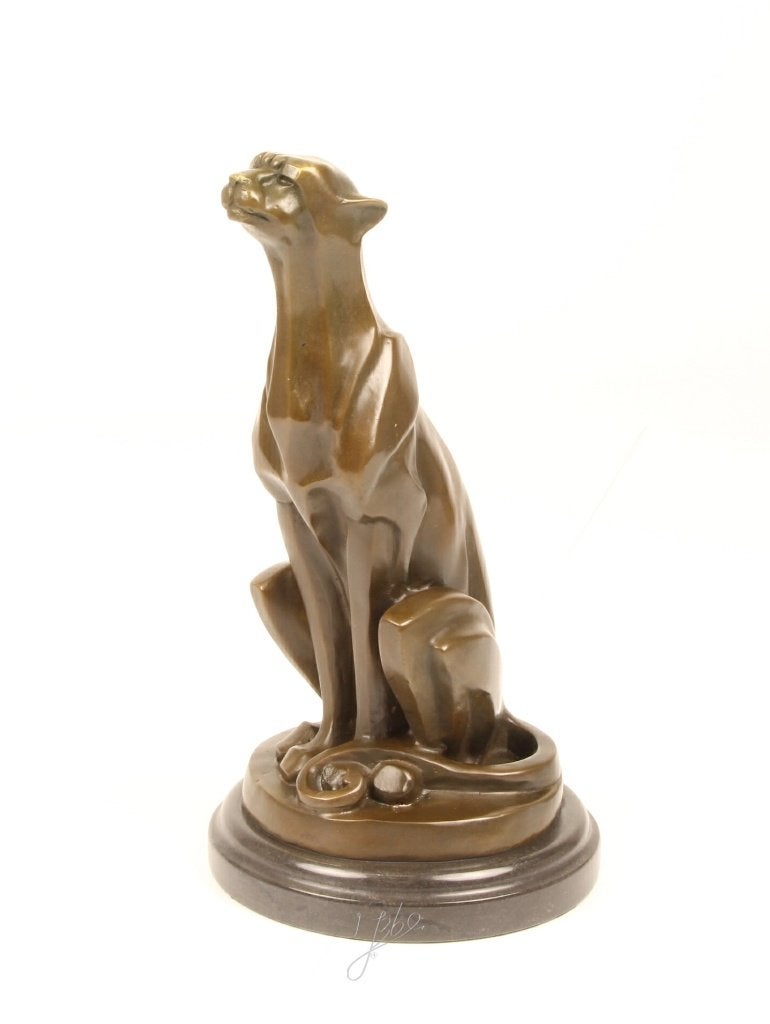 Sculpture décorative en bronze représentant un guépard assis, Antiquités & Art, Statue, Enlèvement ou Envoi, Brun, Art nouveau