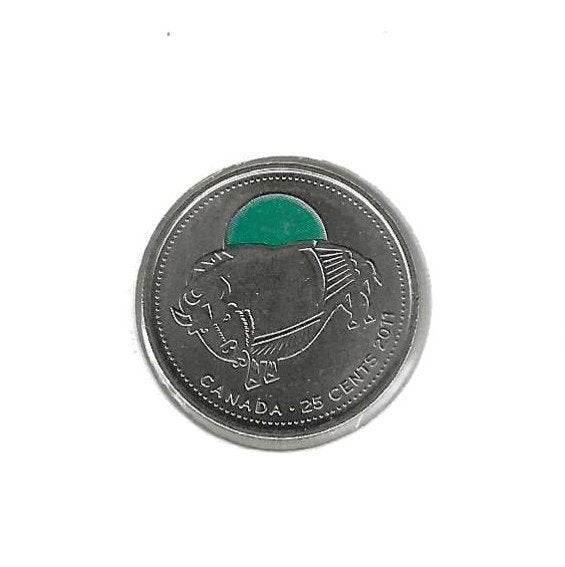 Canada, 25 Cents 2011, Stylized bison, colored., Enlèvement ou Envoi, Amérique du Nord, Monnaie en vrac