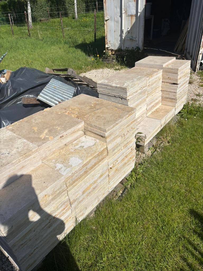 Travertin terrastegels 3 cm dik, Tuin en Terras, Ophalen, Zo goed als nieuw