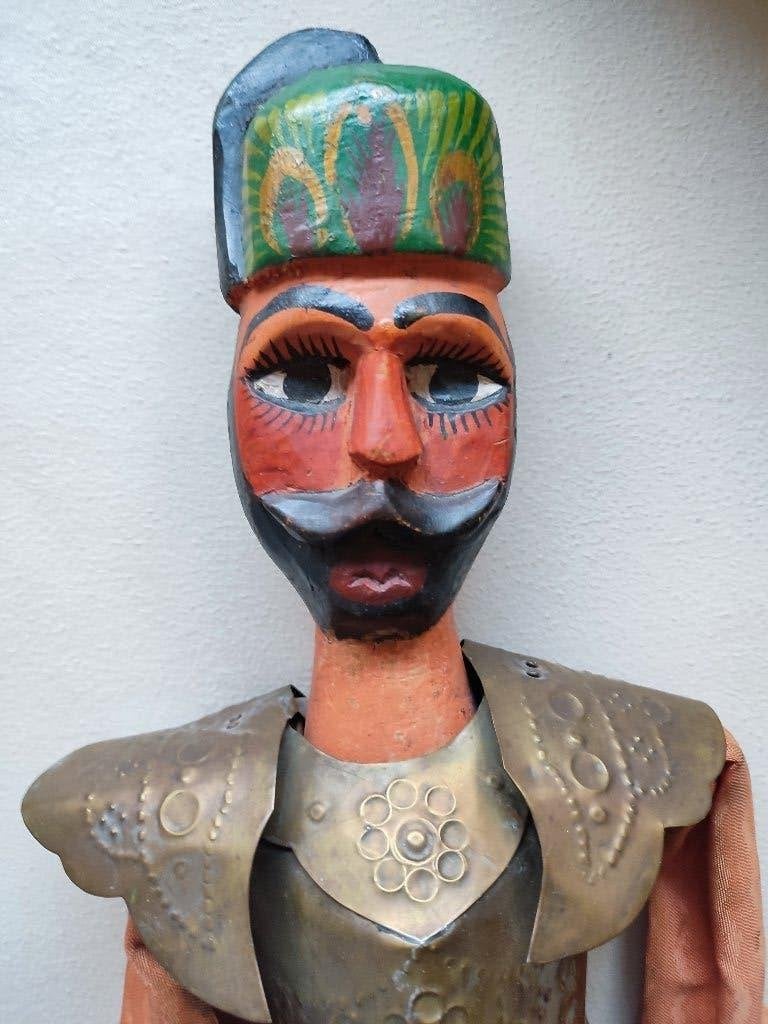 Zeldzame oude handgemaakte marionnet Arabische krijger 70cm, Antiek en Kunst, Kunst | Niet-Westerse kunst, Hout, Afrika, 70 cm