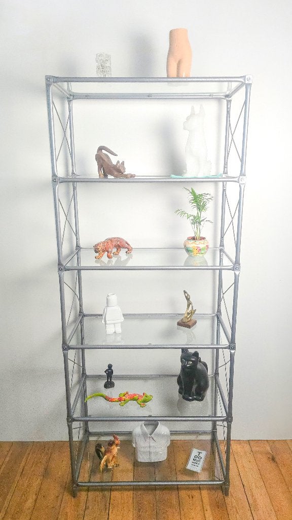 Set vintage LAXVIK rekken - Buisvormig metalen vitrine rek, Huis en Inrichting, Etagère, Glas, Ophalen of Verzenden, Zo goed als nieuw