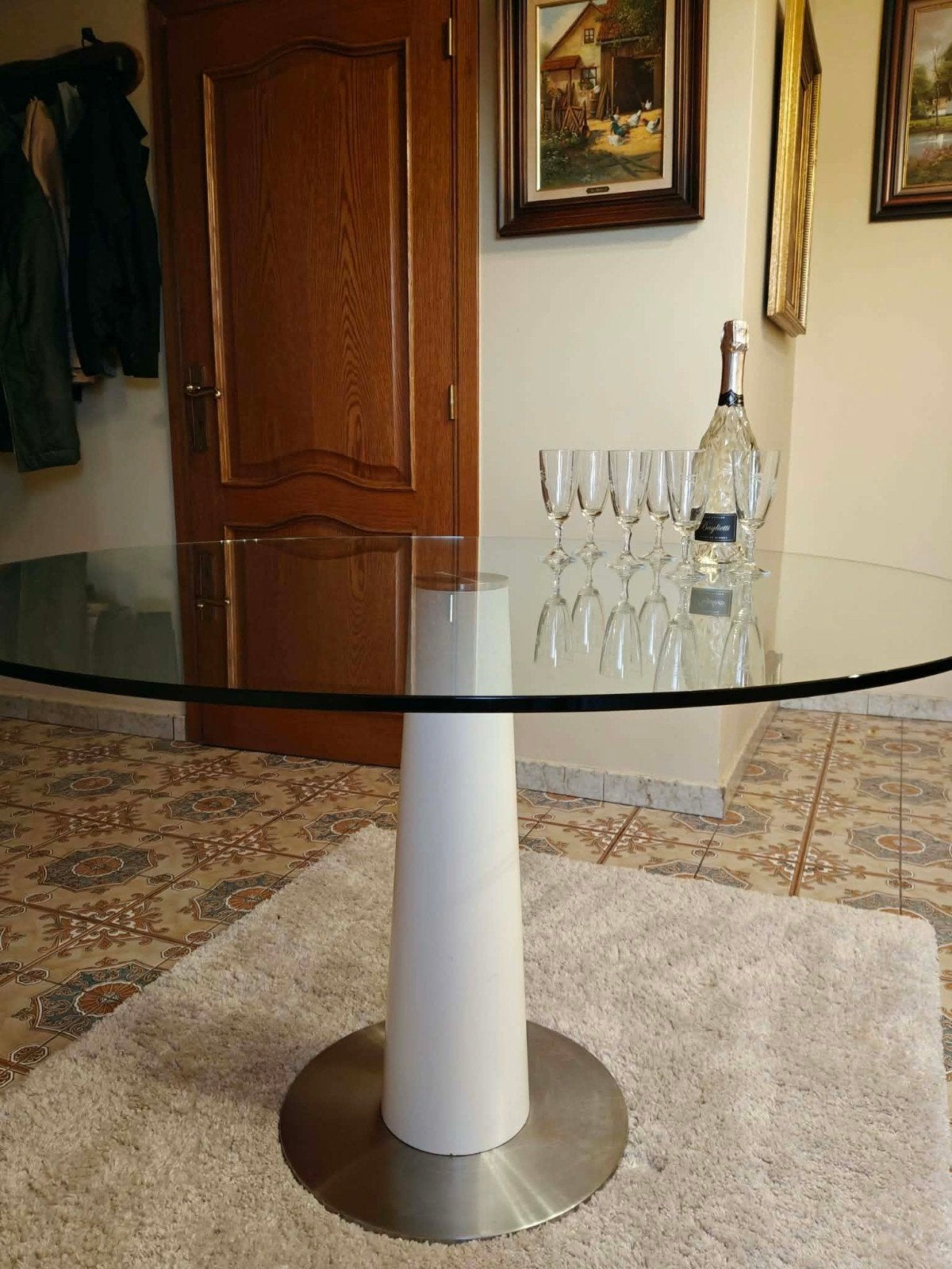 prachtige ronde vintage tafel met glas, Maison & Meubles, Enlèvement