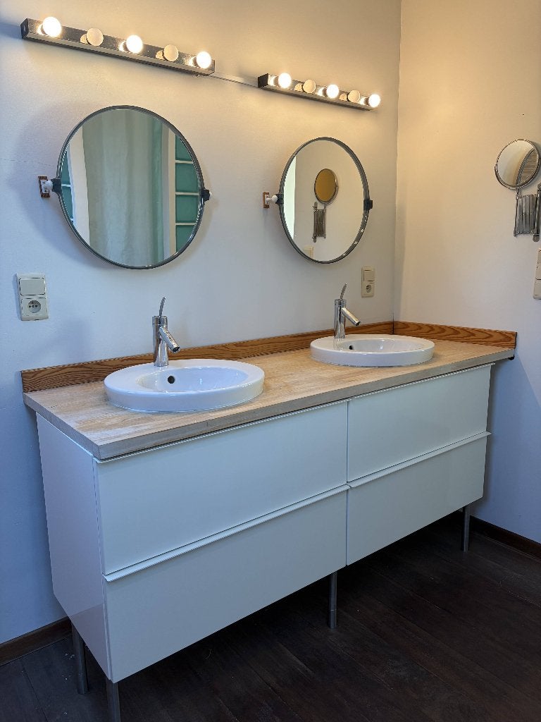 Badkamermeubel massief rubberwood met dubbele lavabo, Huis en Inrichting, Ophalen