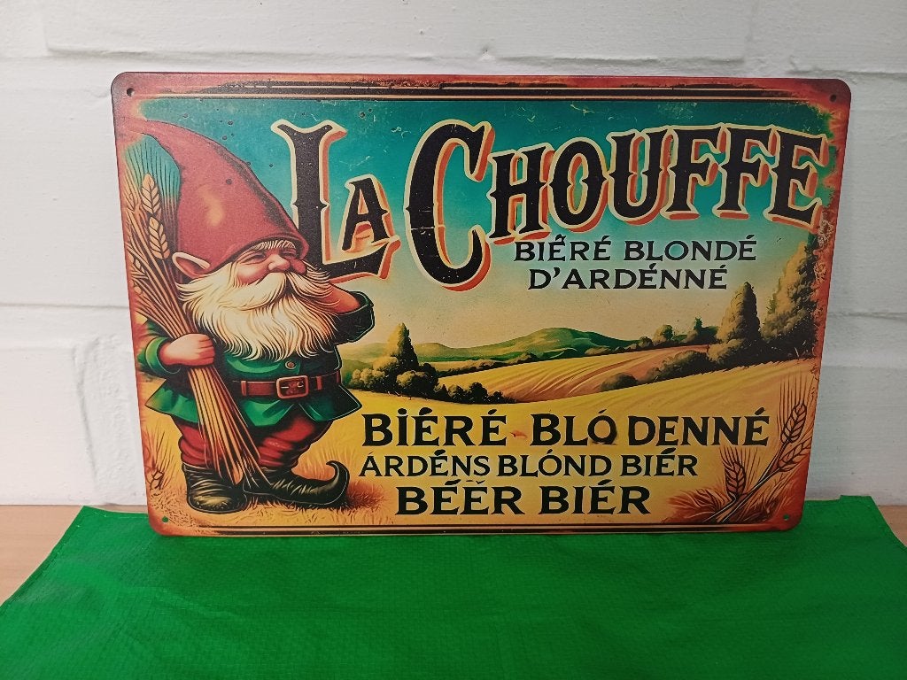 Chouffe metalen muurbord tuinbar café, Verzenden