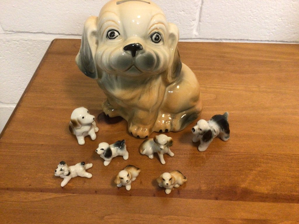 Tirelire vintage+ 7 petits chiens, Enlèvement