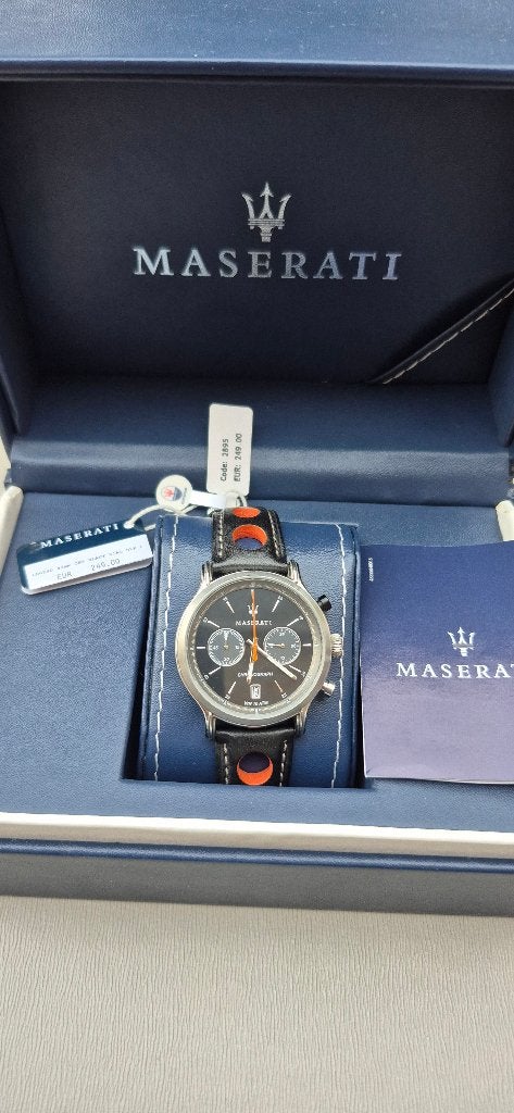 Maserati horlogo chronograph, Handtassen en Accessoires, Overige merken, Overige materialen, Leer, Polshorloge