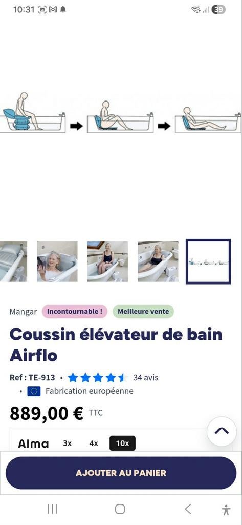Coussin élévateur de bain Airflo, Articles professionnels, Enlèvement