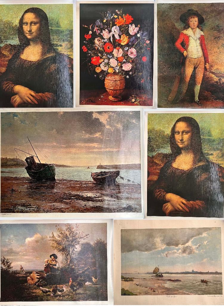 Prachtige set van 7 vintage kunstdrukken / posters, Antiek en Kunst, Curiosa en Brocante, Ophalen of Verzenden