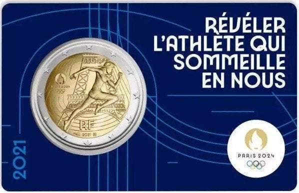 coincard 2 euros France Jeux Olympiques 2021 BLEU, Timbres & Monnaies, Monnaies | Europe | Monnaies euro, Envoi, France, 2 euros