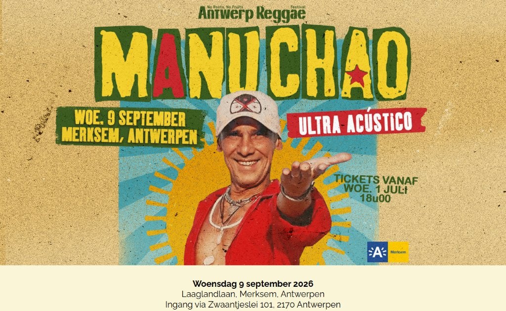 4 billets Festival de reggae Manu Chao d'Anvers le 9/09/2026, Trois personnes ou plus