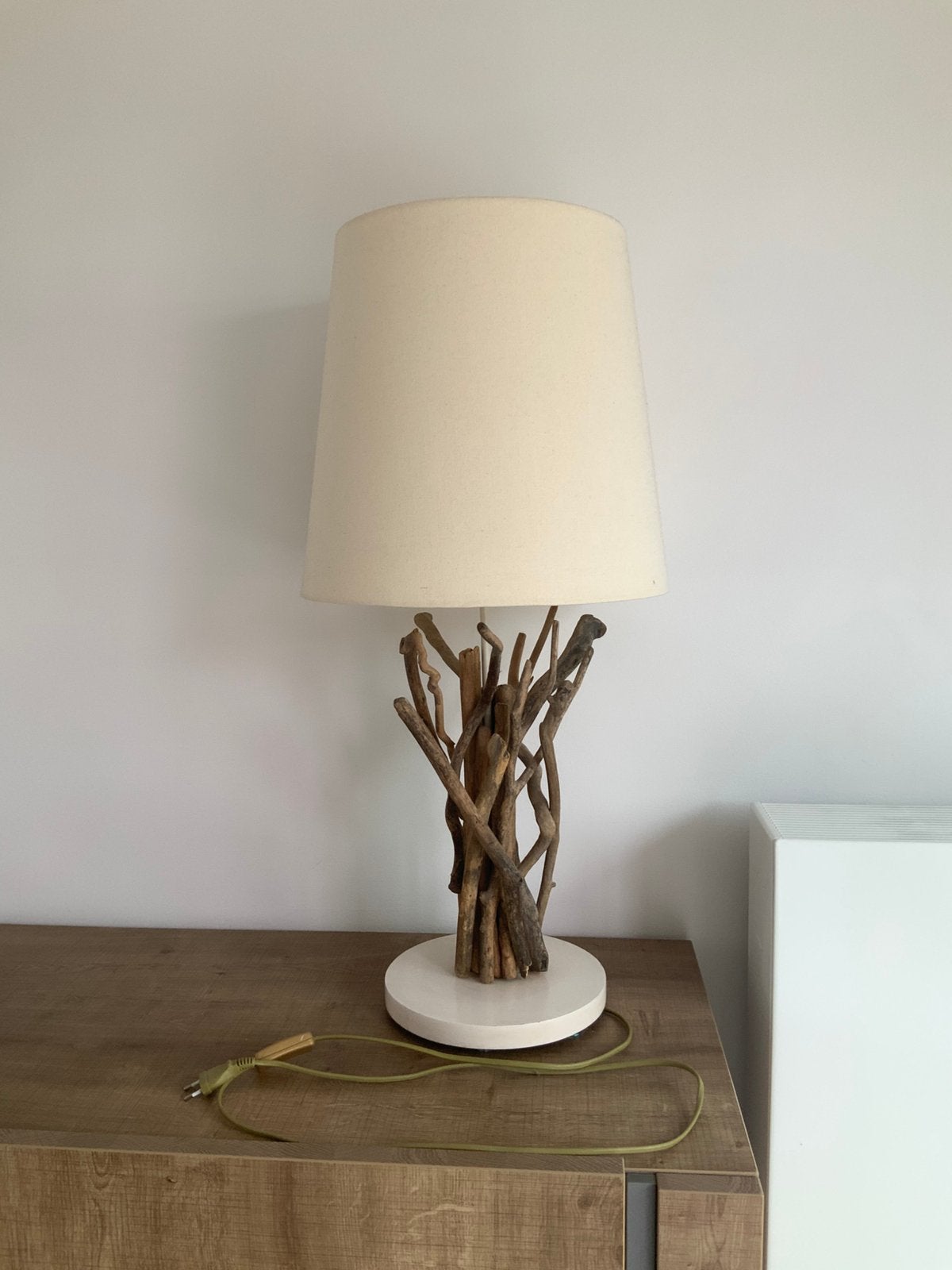Lampe avec pied - décoration en bois, Blanc, Enlèvement, Comme neuf, Bois