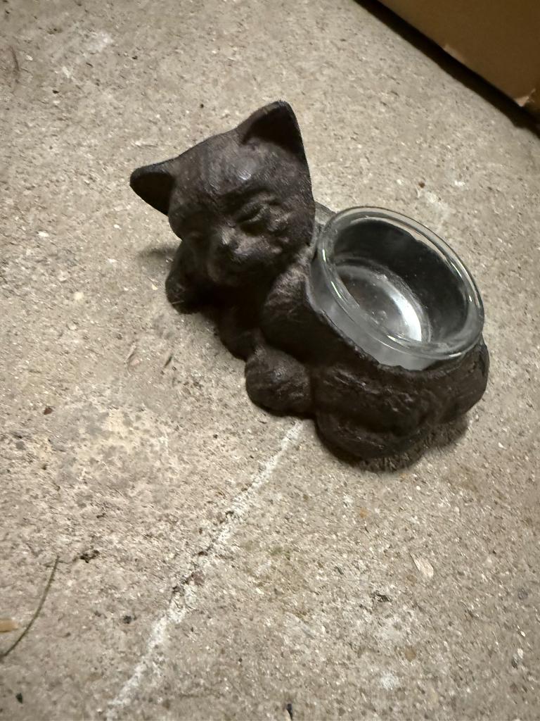 Statue chat en fonte avec bougeoir, Collections, Enlèvement ou Envoi, Neuf, Animal