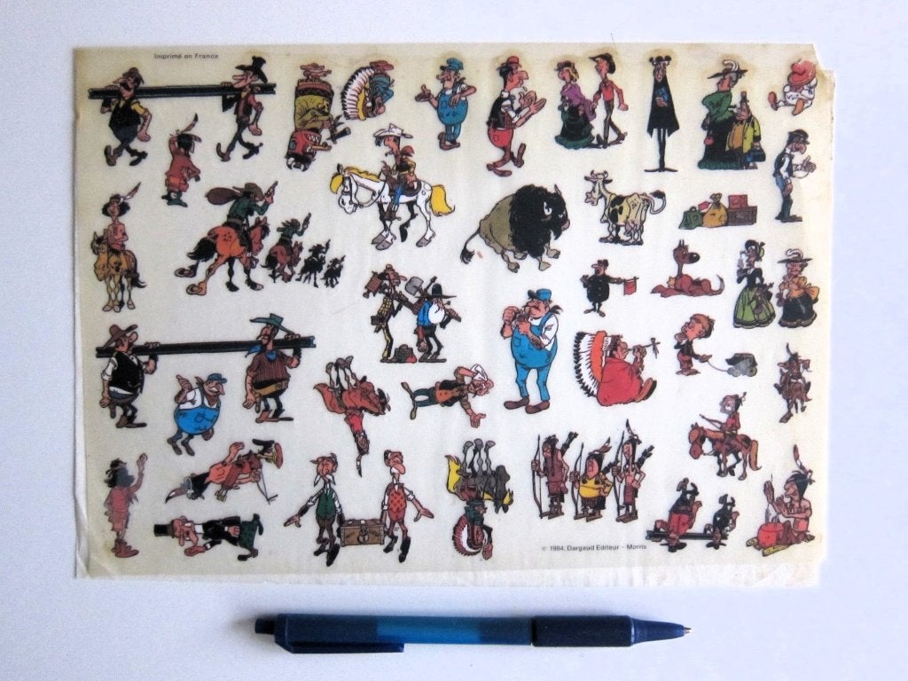 Feuille de décalcomanies Lucky Luke (1984) Morris, Enlèvement ou Envoi, Une BD, Utilisé, Morris - Goscinny