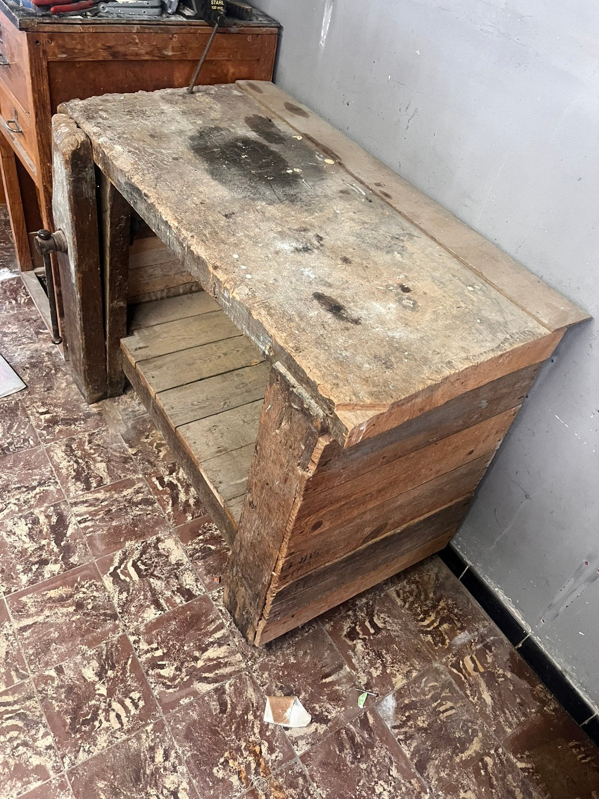 Vintage houten werkbank, Huis en Inrichting, Woonaccessoires | Kisten, Ophalen, Gebruikt, 100 tot 150 cm, 75 – 100
