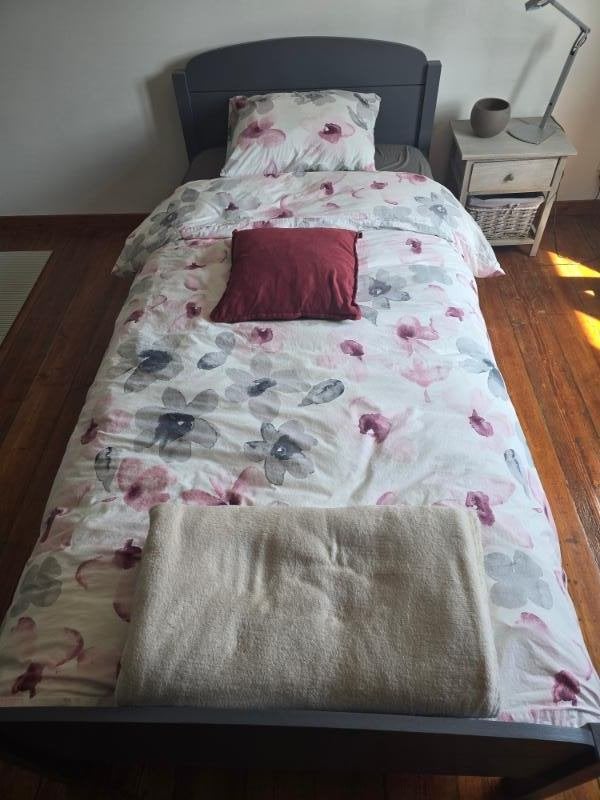 lit complète + Latoflex + matelas et textile NON UTILISÉS, 90 cm, Gris, Enlèvement, Bois