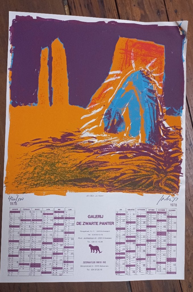 Jan Cox kalender 1978 De Zwarte Panter gesigneerd, Gesigneerd, Ophalen of Verzenden, Zeefdruk