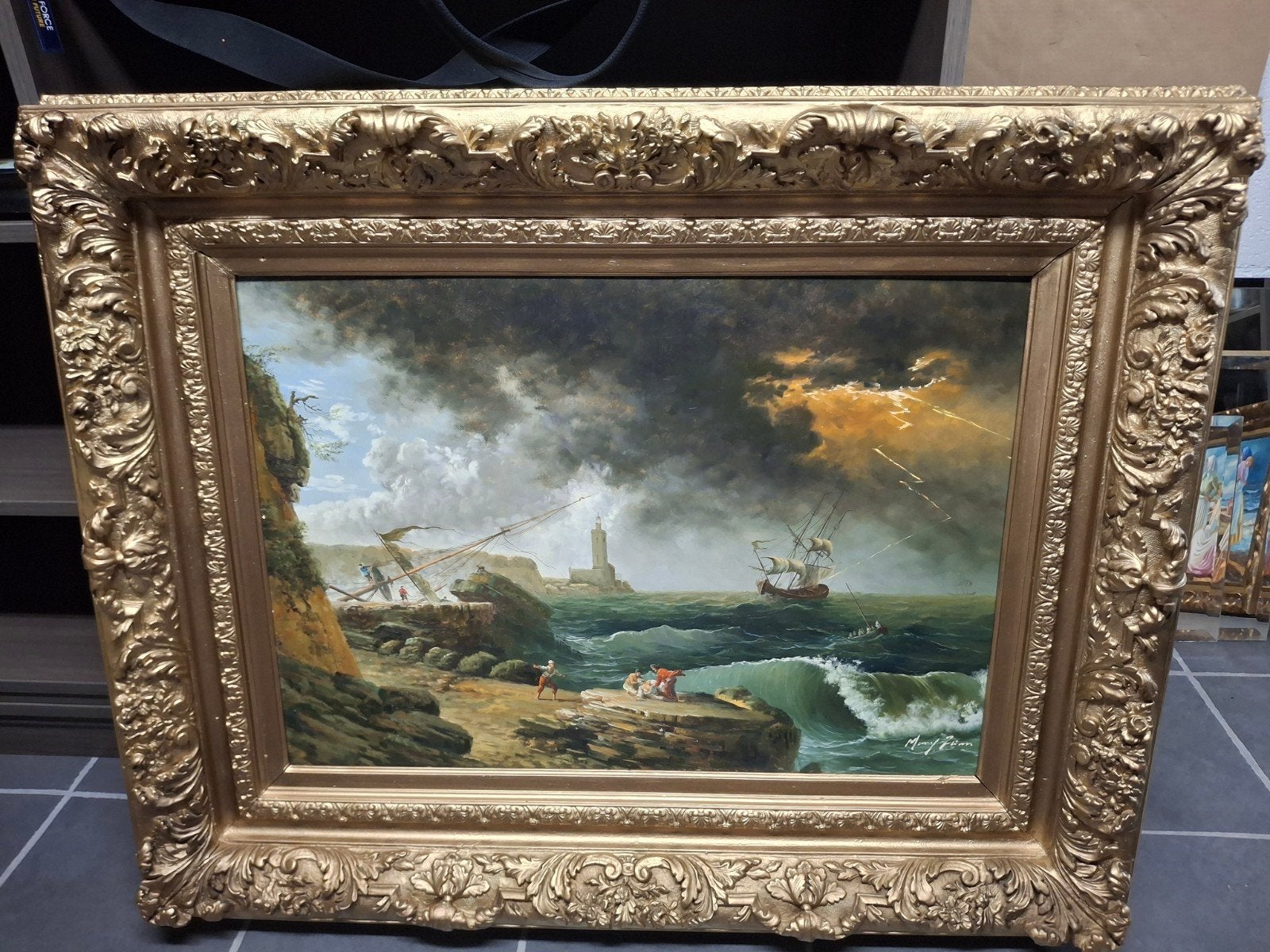 Imposant schilderij schipbreuk, Ophalen