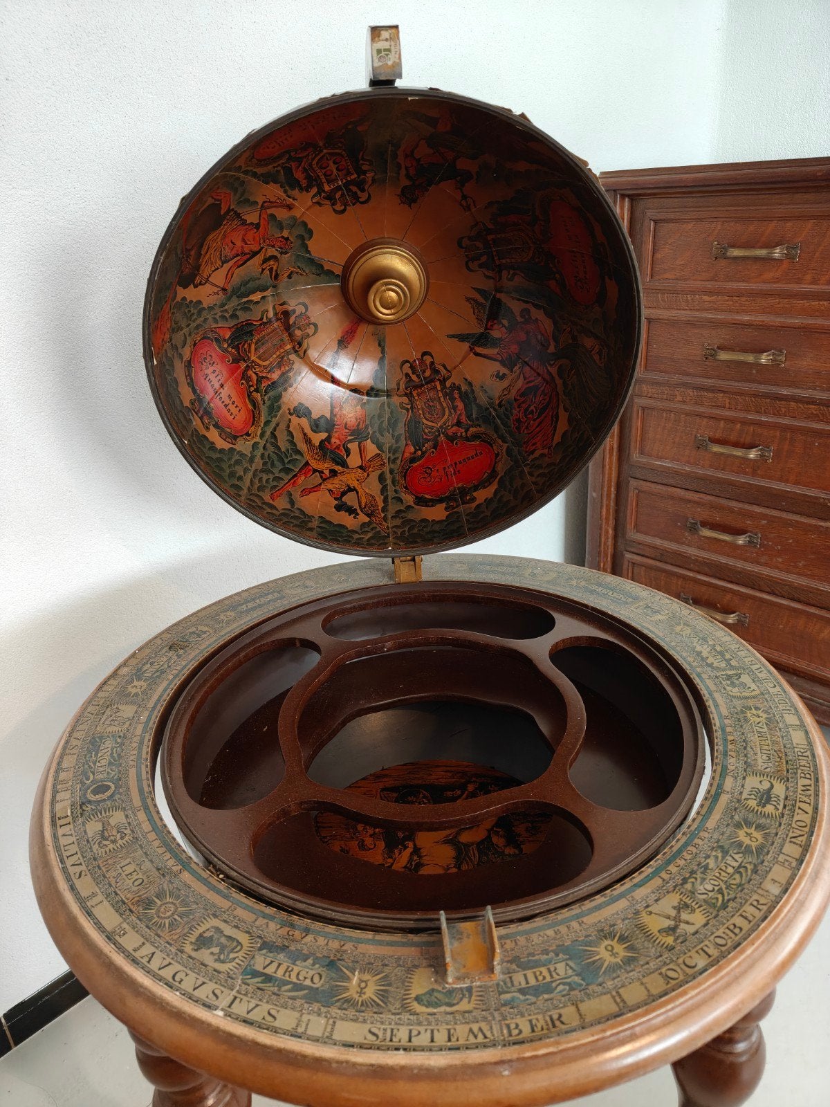 Vintage wereldbol bar, Gebruikt, Globebar, Hout, Ophalen